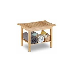 Tabouret de salle de bain en bambou banc nature bois compartiment meuble HxlxP: 45 x 66 x 40 cm,