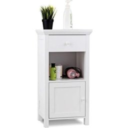 Meuble de Salle de Bain en Bois, Armoire de Rangement Autoportant avec Tiroir Blanc - Costway