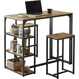 OGT43-F Lot Table et 2 Tabourets de Bar Ensemble Table de Bar + Chaises de Bar Table de Bistrot