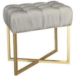 Tabouret pouf rectangle Fauve Tissu Beige pied Or - Beige