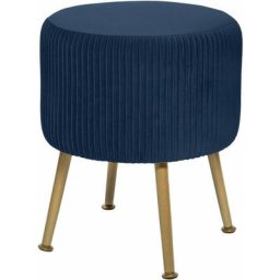 Tabouret Solaro en velours plissé - Bleu - d 35 x h 42 cm - Livraison gratuite - Bleu