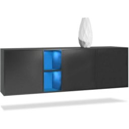 Buffet Commode Dressoir Crédence led Cuba Noir mat - Haute brillance - Portes en Noir mat avec