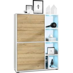 Buffet haut Armoire Cabinet Commode Cuba Blanc mat - haute brillance - Portes en Chêne Nature avec