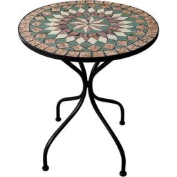 Life In Garden - Table ronde Morgana en me'tal avec de'coration en mosaique en forme de pierre