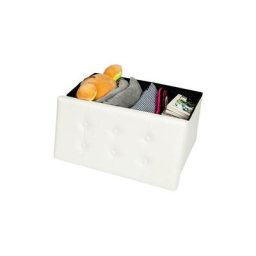 Repliable Banc coffre rangement Tabouret de pieds Matériau en pu leather Blanc 76 x 38 x 38cm