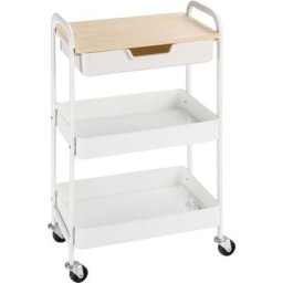 Homcom - Desserte de cuisine chariot de service 2 étagères tiroir plateau aspect bois clair acier