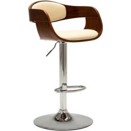Tabouret de bar Crème Bois courbé et similicuir Vidaxl crème et marron foncé