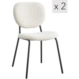 Nordlys - Lot de 2 Chaises de Salle a Manger Scandinaves Capitonnees Metal Bouclettes - Blanc