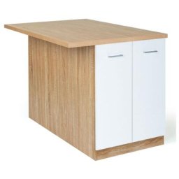 Ilot central ivo 120 cm bois façon hêtre portes blanches avec plan de travail - Blanc