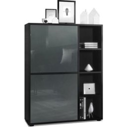 Buffet haut Armoire Cabinet Commode Cuba Noir mat - haute brillance - Portes en Gris laqué haute
