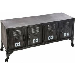 Meuble buffet bas 4 portes en métal - Noir - l 119 x p 36 x h 53,5 cm - Collection So rétro
