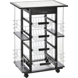 Chariot de service desserte de cuisine à roulettes multi-rangements 4 paniers métal tiroir + 4