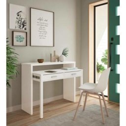 Table console Billings, Bureau avec plateau extensible, Bureau pc avec 2 tiroirs, cm 99x36h88,