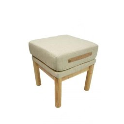 Repose pied, Bout De Canapé Tabouret Pouf Tissu Chiné Beige Pied Bois De Chene Scandinave