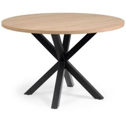Kave Home - Table ronde Full Argo en mélaminé naturel et pieds en acier finition noire Ø 119 cm