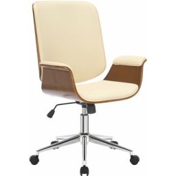 Fauteuil de bureau Mick en similicuir avec coque d'assise en bois Noyer/beige