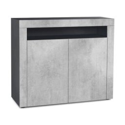 Commode Armoire Dressoir Crédence Valencia Noir, haute brillance & tons naturels - Aspect Béton