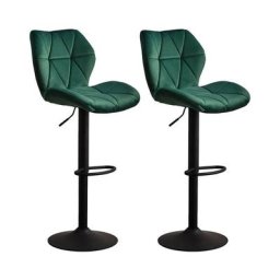 Lot de 2 tabourets de bar pivotants en velours avec repose-pieds, dossier, base en métal mat et