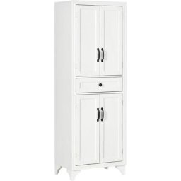 Buffet haut 4 portes 2 étagères tiroir coulissant mdf blanc - Blanc