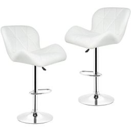 Lot de 2 Tabourets de Bar de Cuisine, Téglables en Hauteur, pour Pub Hôtel Salon Bureau - Blanc