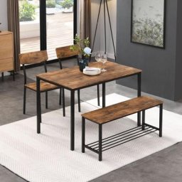 Ensemble Table à manger 110 cm avec 2 chaises 1 banc pour 4 personnes Acier Style industriel pour