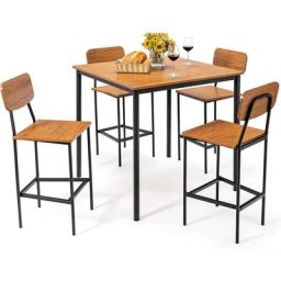 Table a Manger avec 4 Tabourets de Bar Armature Métal Contemporain/Ensemble 5 pcs de Table à