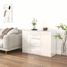 Buffet Meuble de rangement Commode Blanc brillant 91x29,5x65 cm Bois d'ingénierie 71935 - Blanc