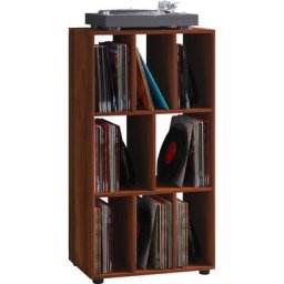 Schaltino Étagère rétro pour disques vinyle à 8 espaces de rangement, imitation noyer. - Marron