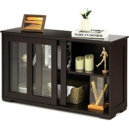 Buffet Commode Bas avec 2 Etagères, Tablette Hauteur Réglable, Vaisselier/Bahut de Cuisine avec