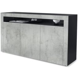 Buffet Commode Dressoir Crédence Valencia Noir, haute brillance & tons naturels - Aspect Béton