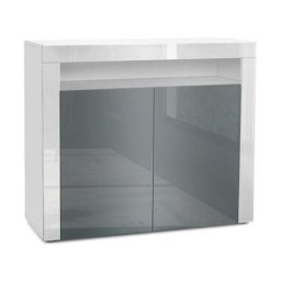 Commode Buffet Armoire Valencia en Blanc mat - haute brillance et tons naturels - Gris haute