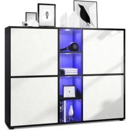 Buffet haut Armoire Cabinet Commode Cuba V3 Noir mat - haute brillance - Portes en Blanc mat avec
