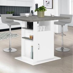 Ilot central ugo 110 cm plateau effet béton et blanc avec rangements - Blanc