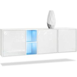 Buffet Commode Dressoir Crédence led Cuba Blanc mat - Haute brillance - Portes en Blanc laqué haute