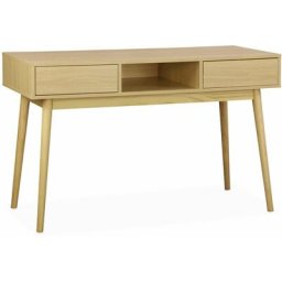 Console décor bois - Mika - 2 tiroirs, 1 casier de rangement, pieds scandinaves, l 120 x l 48 x h