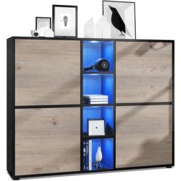Buffet haut Armoire Cabinet Commode Cuba V3 Noir mat - haute brillance - Portes en Chêne Nordique