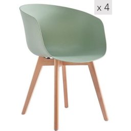Lot de 4 Chaises de Salle a Manger Scandinaves Pieds Bois Polypropylene - Vert