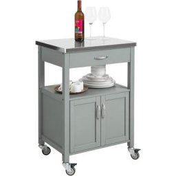 Sobuy - FKW22-HG Desserte de Cuisine Roulante, Meuble de Rangement à roulettes Plateau en Acier inox