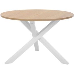 Table à Manger Ronde 120 cm avec Plateau Blanc en mdf et Pieds en Bois Clair de Style Moderne pour