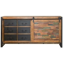 Buffet en bois coloré avec porte coulissante Ethnik - Multicolore