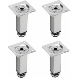 4x Pied de meuble ajustable base carrée 25 x 25mm en acier finition chromée Meuble tv Canapé Buffet