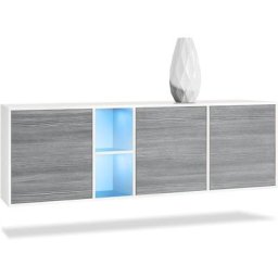 Buffet Commode Dressoir Crédence led Cuba Blanc mat - Haute brillance - Portes en Avola-anthracite
