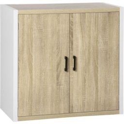Buffet meuble de rangement avec placard 2 portes et 1 étagère réglable mdf - blanc et aspect bois