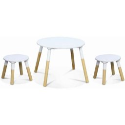 Alice's Garden - Table ronde pour enfants, deux tabourets tobias - pin et mdf - Ø55 x H43CM - Blanc