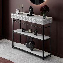 Cotecosy - Console design Volyne L102xH83cm Métal Noir et Bois Blanc - Blanc / Noir