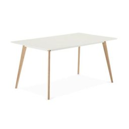 Livie Table de salle à manger 90x160 cm en blanc et chêne.