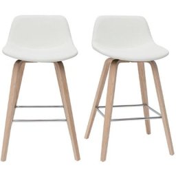 Miliboo - Tabourets de bar design blanc et bois clair H65 cm (lot de 2) nonie - Blanc