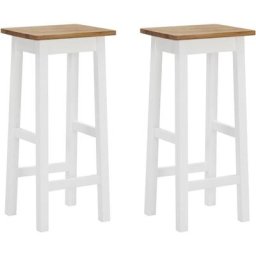 Tabourets de bar lot de 2 bois de chêne solide Vidaxl Blanc