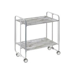 DON HIERRO - Table roulante pliante BAUHAUS, 2 plateaux, châssis gris aluminium. - Pin vieilli