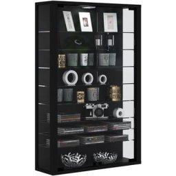 Vitrosa Mini Vitrine murale avec 2 portes vitrées, 8 tablettes en verre, noir. - Noir